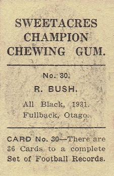 1930 Sweetacres Football Records #30 Ronald Bush Back